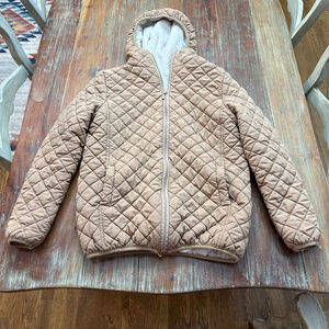 Vangull Beige Quilted Puffer Jacket with White Sherpa Lining Medium